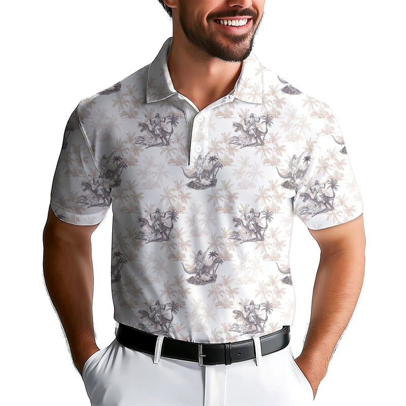 Jesus Riding Dinosaur - Funny Golf Polo Shirt