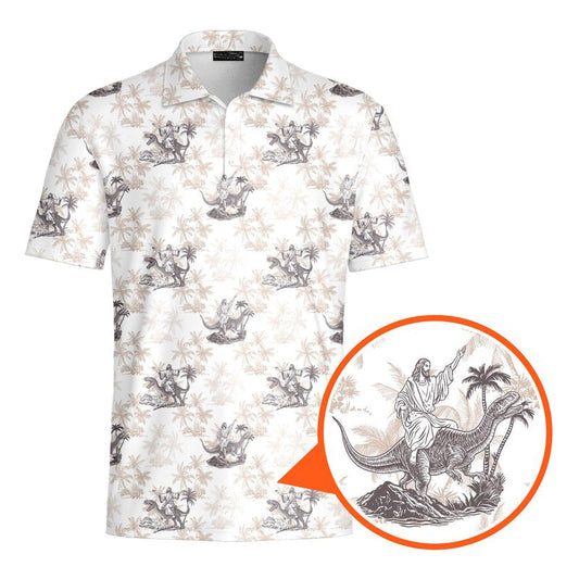 Jesus Riding Dinosaur - Funny Golf Polo Shirt