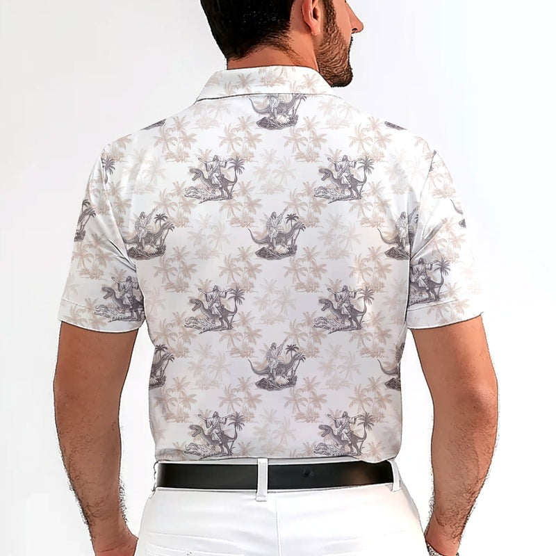 Jesus Riding Dinosaur - Funny Golf Polo Shirt