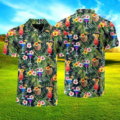 Bright Cocktails With Colorful Flowers Polo Shirt For Men