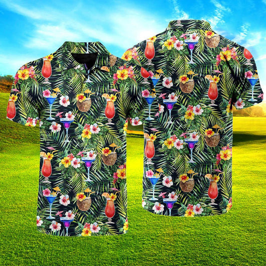 Bright Cocktails With Colorful Flowers Polo Shirt For Men